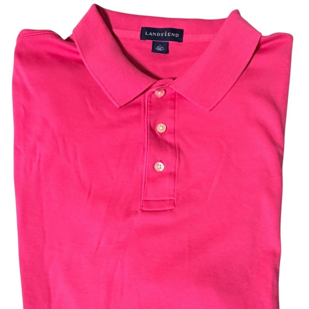 Lands End Polo Shirt Large Pink‎ Short Sleeve Cotton Pique Classic Fit 42-44